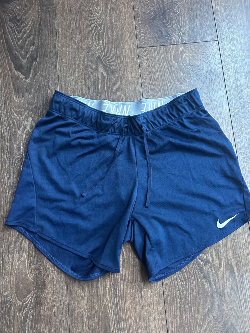 Nike Women's Navy Athletic Shorts with White Swoosh